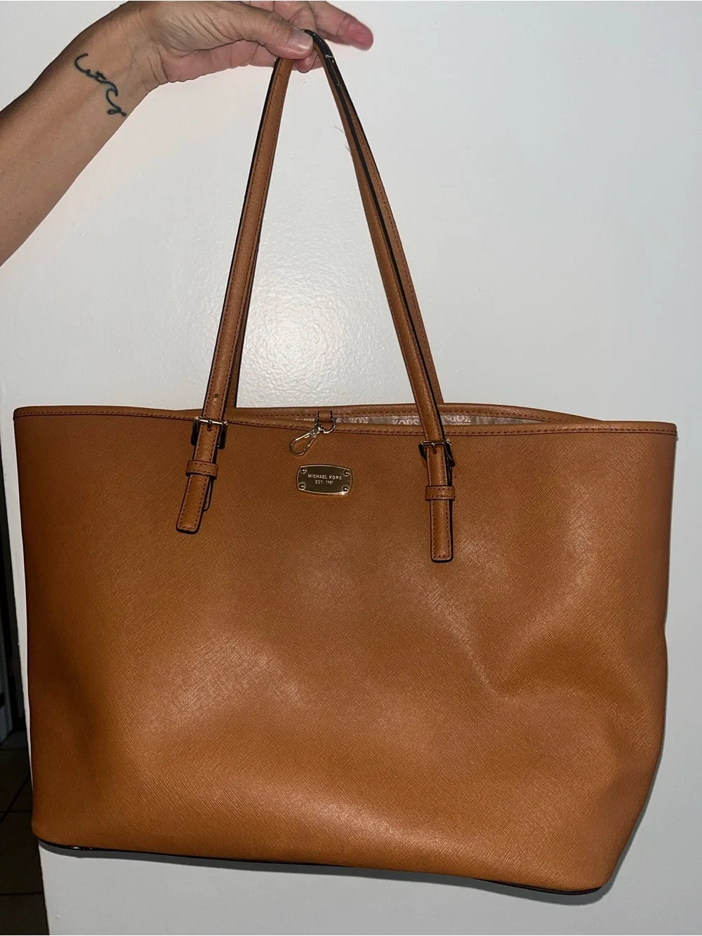 Michael Kors Cognac Leather Tote with Gold Hardware